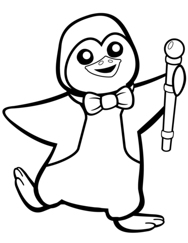 Funny Penguin With Bow Tie Coloring Page